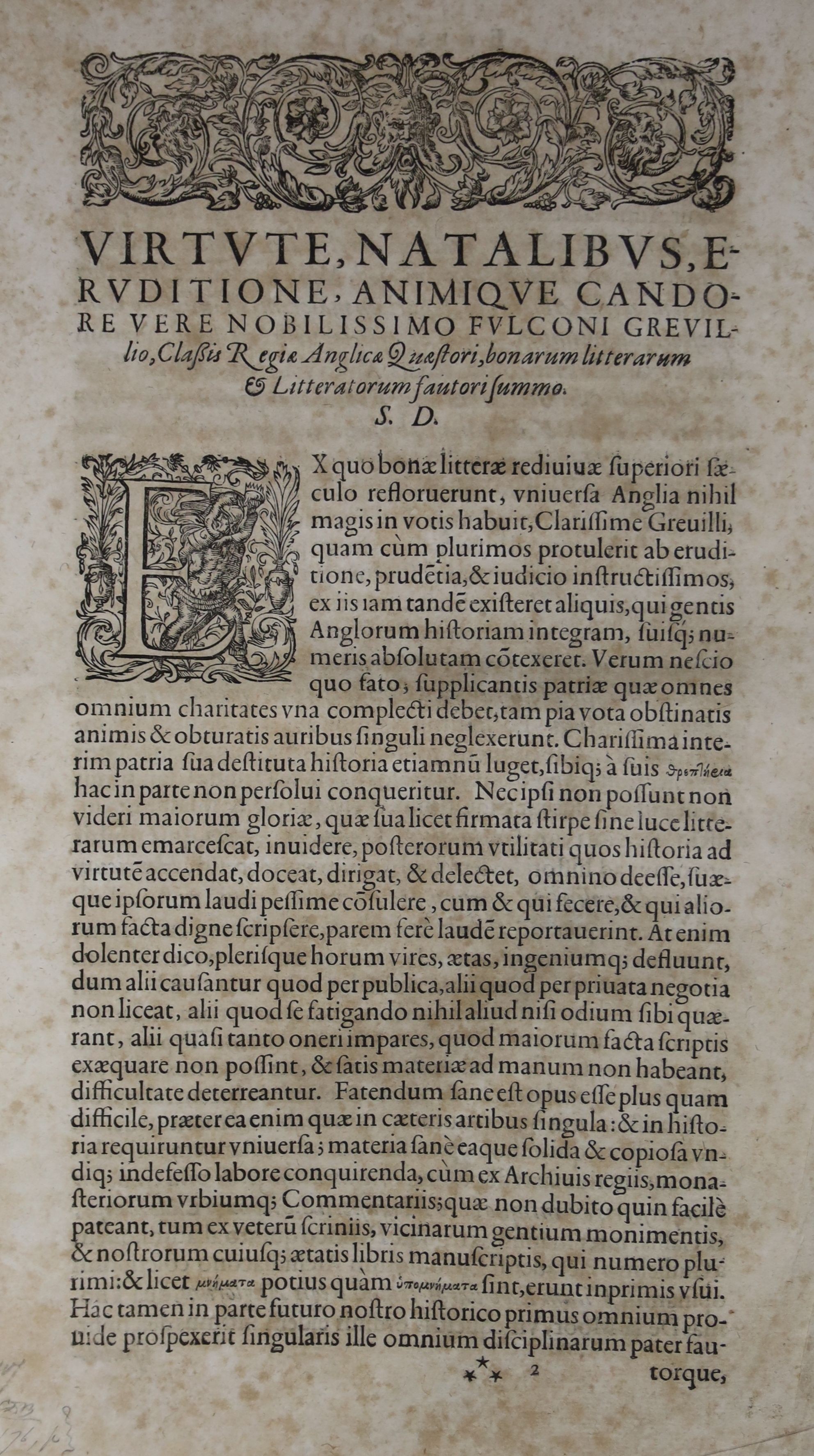 Camden, William. Anglica, Normannica, Hibernica, Cambrica, a Veteribus Scripta.... engraved title device, few text engravings (incl. device leaf at end); contemp. limp vellum, ins. spine title, roy. 4to. Frankfurt, 1603